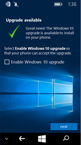 Enabling Windows 10 Upgrade Adviser App screenshot
