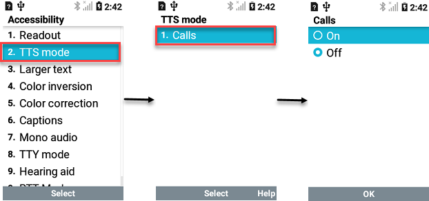 LG Exalt LTE TTS Mode screenshot