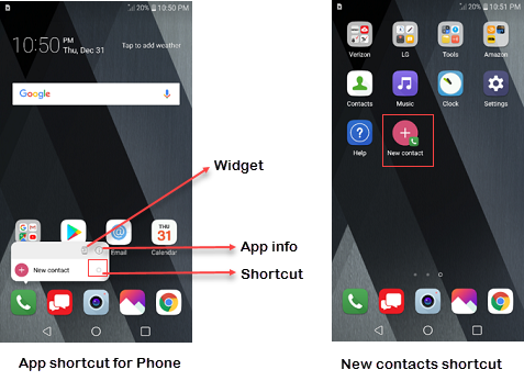 LG V20 App shortcuts screenshot