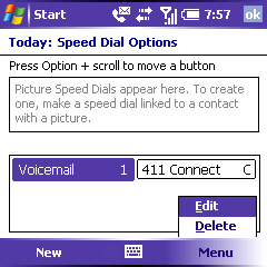 Image of Speed Dial Options screen Menu