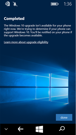 Windows 10 Upgrade Adviser App Update Not Available screenshot