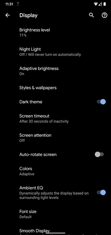 Google Pixel Dark Theme screenshot