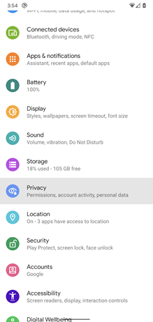 Google Pixel Privacy Settings screenshot