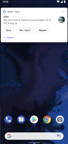 Google Pixel Smart Reply screenshot