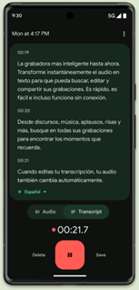 Google Pixel 6 Recorder in Spanish and Italian screenshot