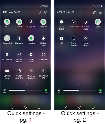 LG G8 OS 11 Quick Settings screenshot