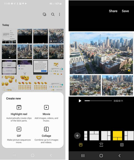 Samsung Galaxy A21 OS 12 Video Collage screenshot
