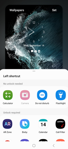 Samsung Galaxy Note20 Lockscreen Shortcuts screenshot