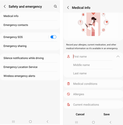 Samsung Galaxy S21 Medical Info screenshot
