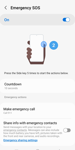 Samsung Galaxy S21 Emergency SOS screenshot