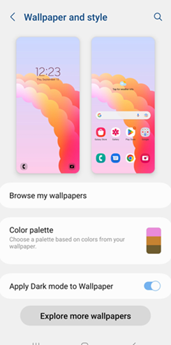 Samsung Galaxy S22+ Color Palette screenshot