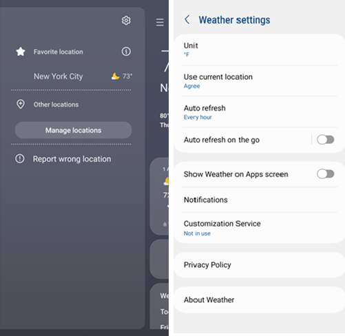 Samsung Galaxy S22 Weather Widget screenshot