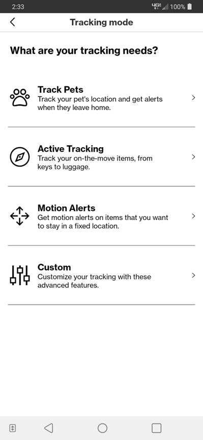 Verizon Smart Locator Tracking Modes screenshot