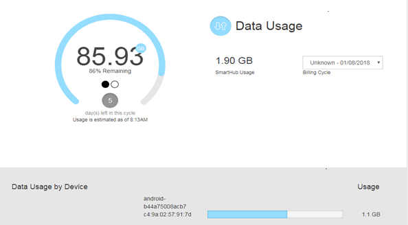 Verizon Smart Hub Data Usage Screen