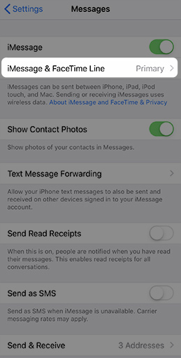 Tap iMessage & FaceTime Line