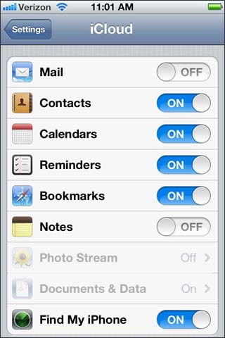 Enable disable iCloud settings
