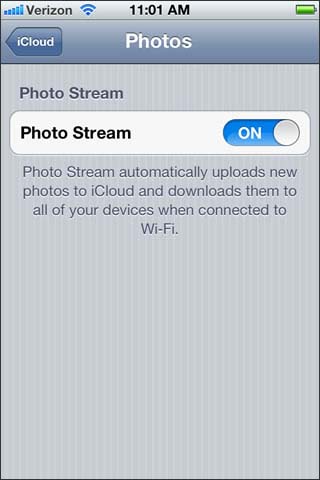 Enable disable photo stream