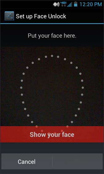 Password Face Unlock show your fae so it is within the dots on the screen