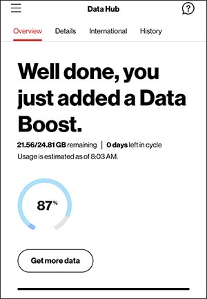 Data Boost confirmation screen