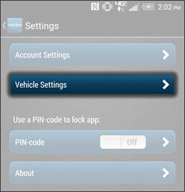 Tap Vehicle Settings