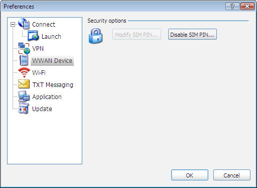 Preferences screen with Disable SIM PIN option highlighted