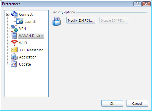Preferences screen with Modify SIM PIN option highlighted