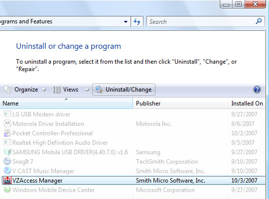 Media Center Vista Uninstall Change