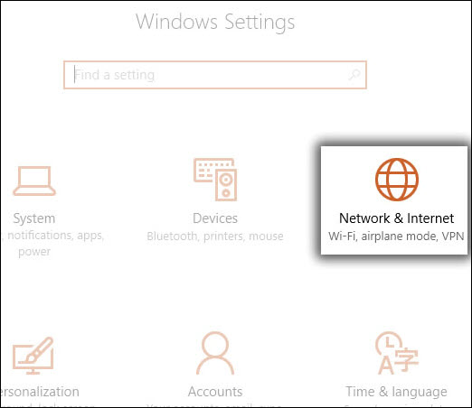 Settings with Network & Internet