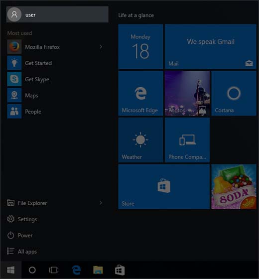 Start Menu with account name