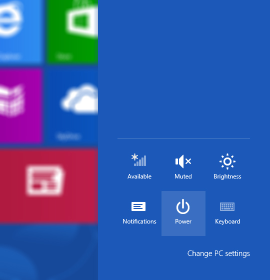 Settings charm, Power