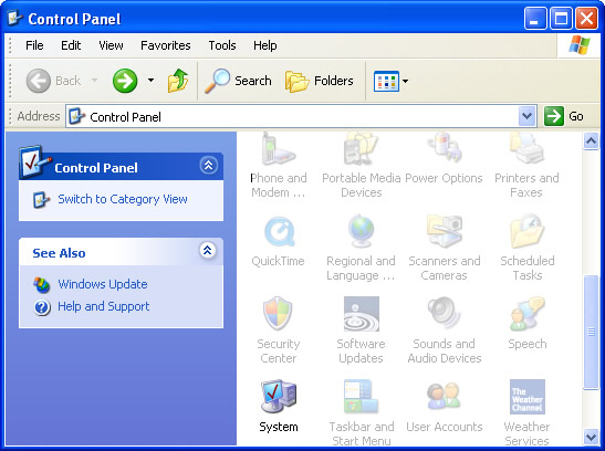 Gerätemanager speziell für den Zugriff in Windows XP