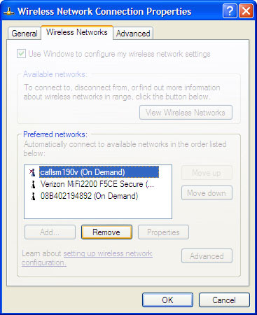 Delete Preferred Networks Vista