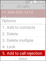 Select Add To Call Rejection