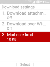 Select Mail Size Limit
