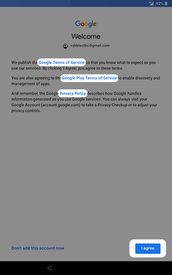 Google terms & conditions screen Google terms & conditions screen
