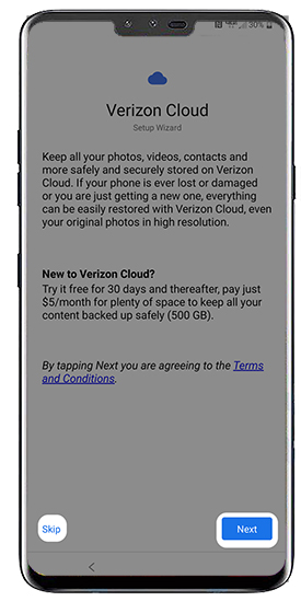 Verizon Cloud screen Verizon Cloud screen