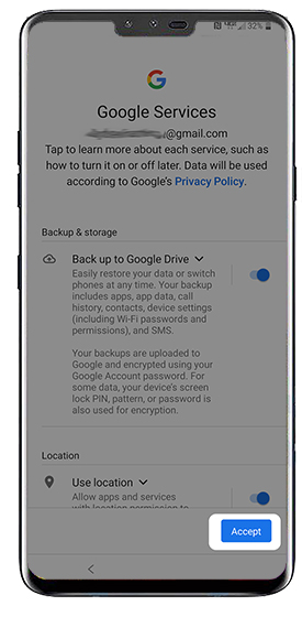 Google services screen Google services screen