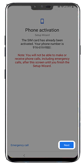 Phone activation screen Phone activation screen
