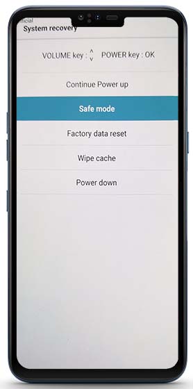 Safe mode screen Safe mode screen