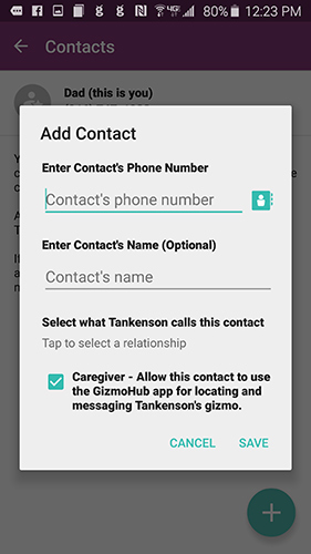 Add contact pop-up