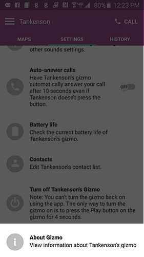 Settings about gizmo