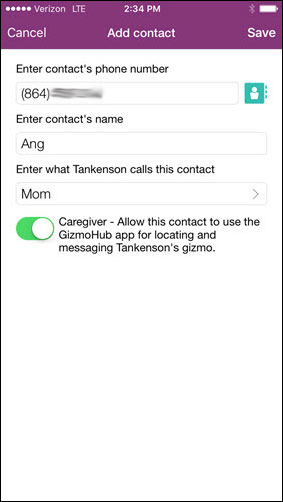 Add contact or caregiver