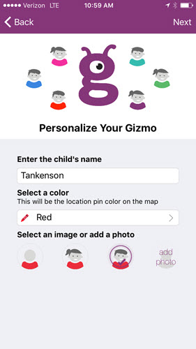 Pantalla de personalización de Gizmo