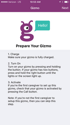 Pantalla de preparación de Gizmo