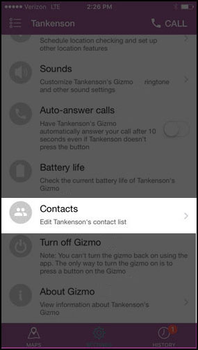 Gizmo settings add contact