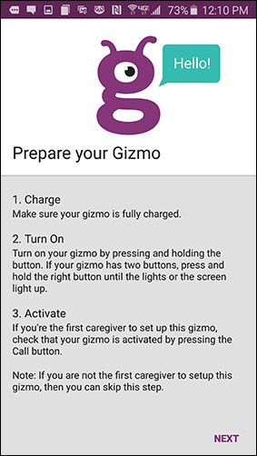 Pantalla de preparación de Gizmo