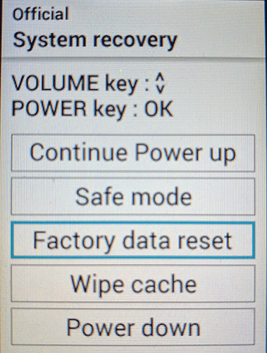 factory data reset powered off
