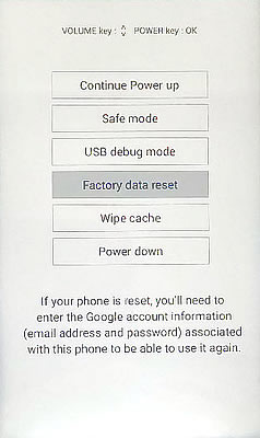 Factory Data Reset Screen