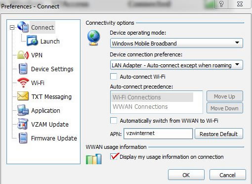 Configure Connect Settings Vzaccess Manager Windows 4g Verizon