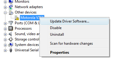 Device manager with focus on update driver software